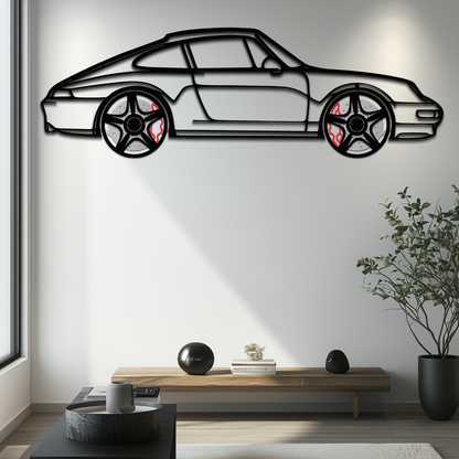 Porsche 911 (993) Silhouette Metal Wall Art – Classic Sports Car Décor with Rotating Wheels 🏁🔥,KAFMEKA058