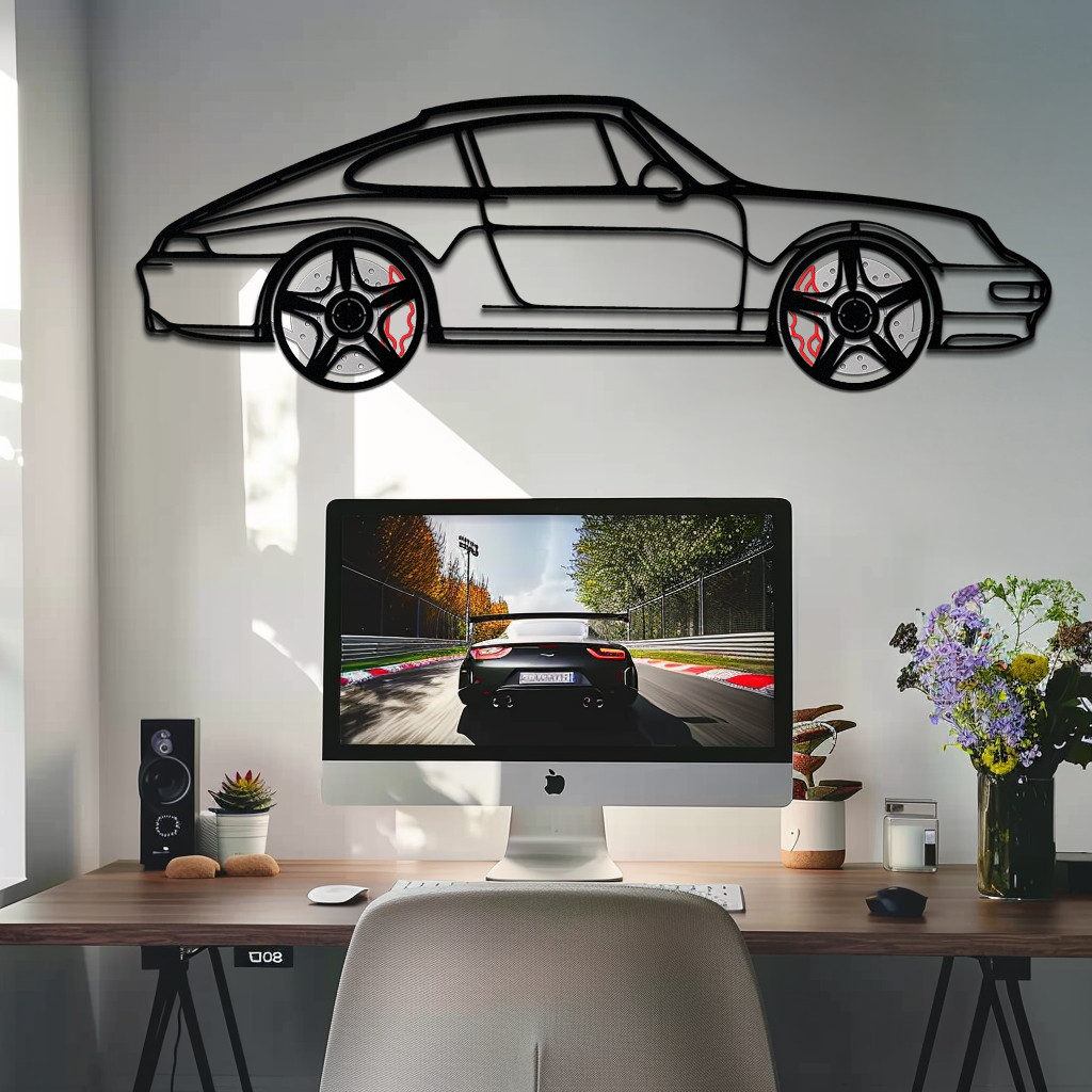 Porsche 911 (993) Silhouette Metal Wall Art – Classic Sports Car Décor with Rotating Wheels 🏁🔥,KAFMEKA058