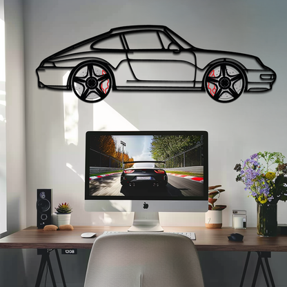 Porsche 911 (993) Silhouette Metal Wall Art – Classic Sports Car Décor with Rotating Wheels 🏁🔥,KAFMEKA058