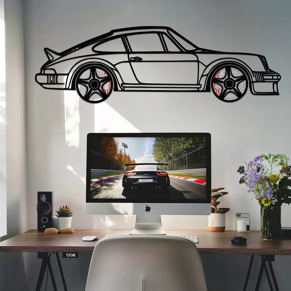 PORSCHE 911 SC Metal Wall Art – Classic Silhouette with Rotating Wheels 🚗✨KAFMEKA060