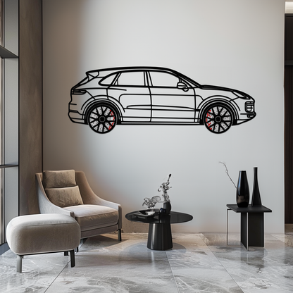 Porsche Cayenne Turbo Metal Wall Art – Luxury SUV Silhouette Decor with Rotating Wheels-KAFMEKA064
