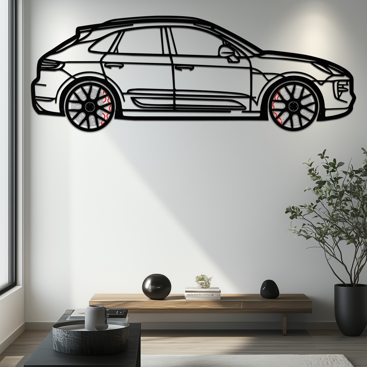 Porsche Macan GTS 95B Metal Wall Art – Luxury Performance SUV Silhouette with Rotating Wheels-KAFMEKA065