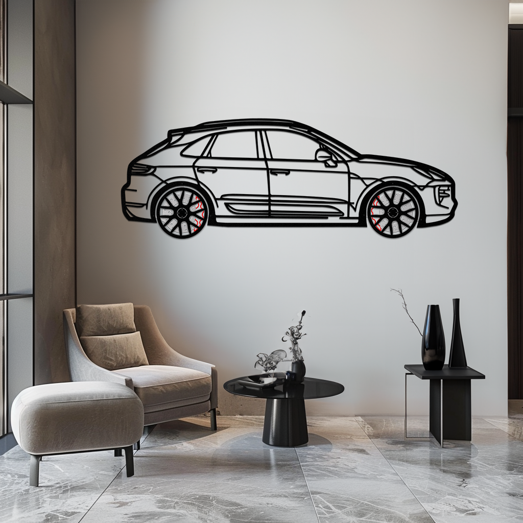 Porsche Macan GTS 95B Metal Wall Art – Luxury Performance SUV Silhouette with Rotating Wheels-KAFMEKA065