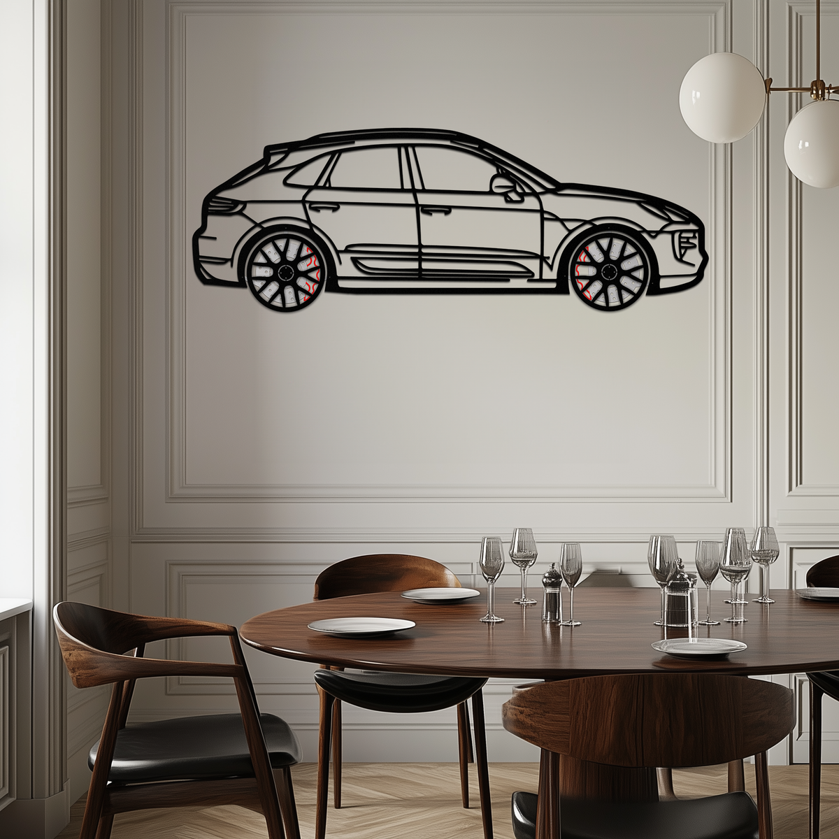 Porsche Macan GTS 95B Metal Wall Art – Luxury Performance SUV Silhouette with Rotating Wheels-KAFMEKA065