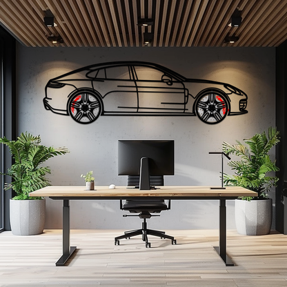 Porsche Taycan Turbo Cross Metal Wall Art – Electric Performance Silhouette with Rotating Wheels-KAFMEKA067