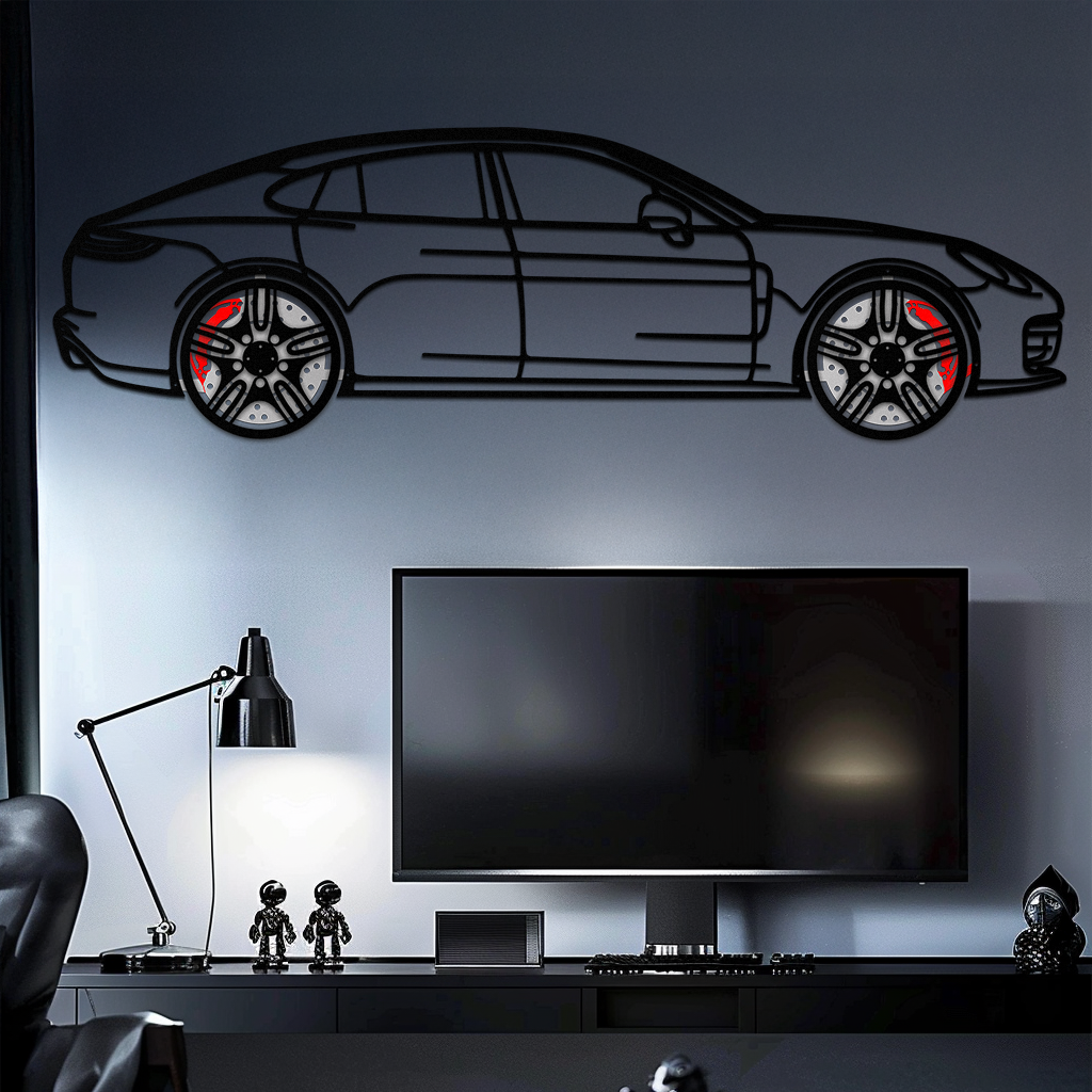 Porsche Taycan Turbo Cross Metal Wall Art – Electric Performance Silhouette with Rotating Wheels-KAFMEKA067