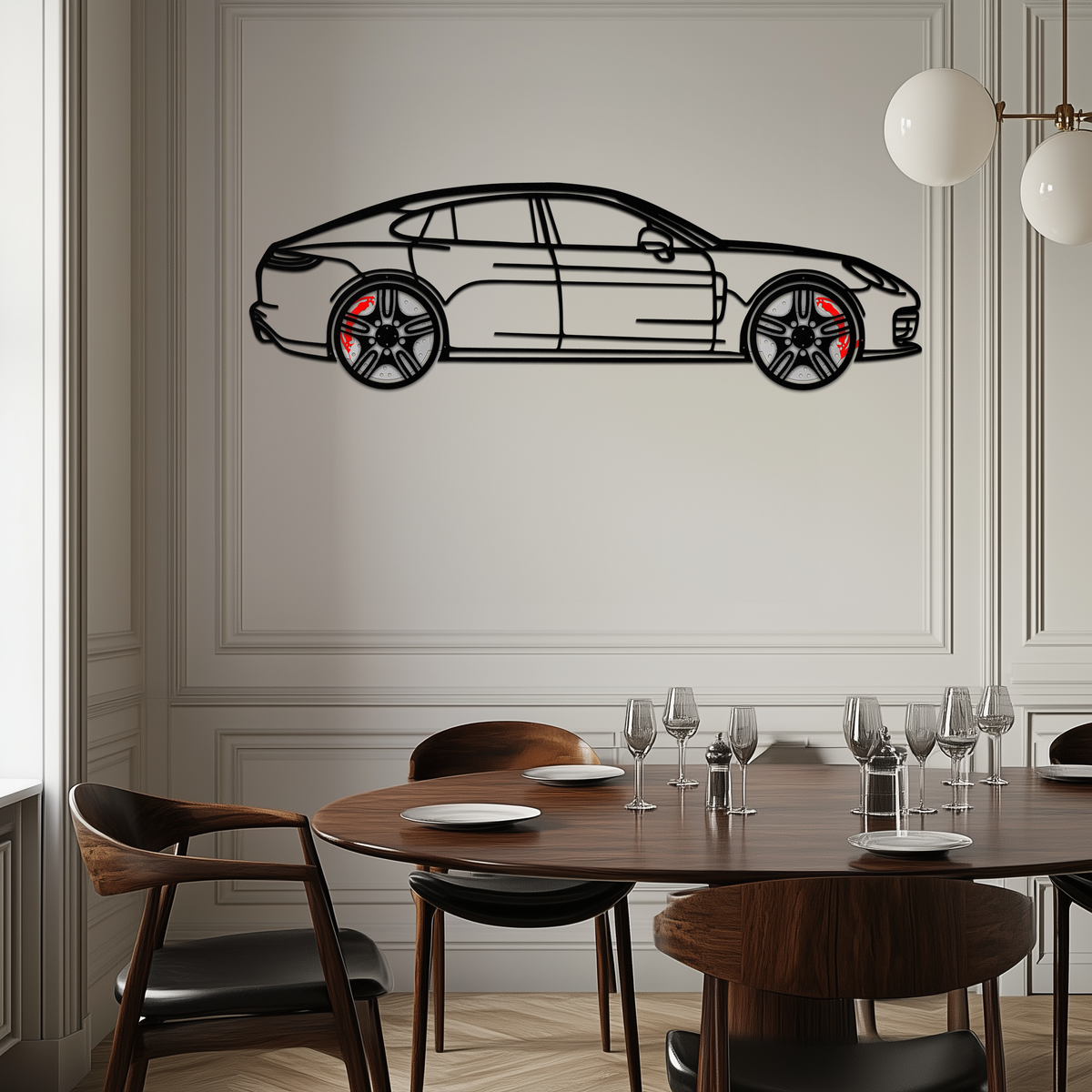 Porsche Taycan Turbo Cross Metal Wall Art – Electric Performance Silhouette with Rotating Wheels-KAFMEKA067