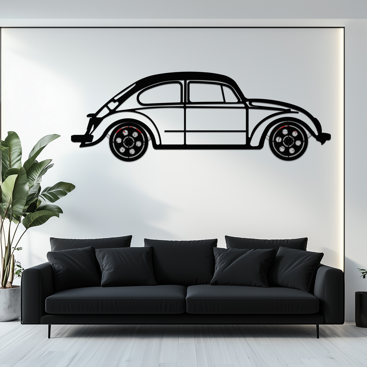 Volkswagen Beetle “Tosbiq” Metal Wall Art – Classic Bug Silhouette with Rotating Wheels-KAFMEKA068