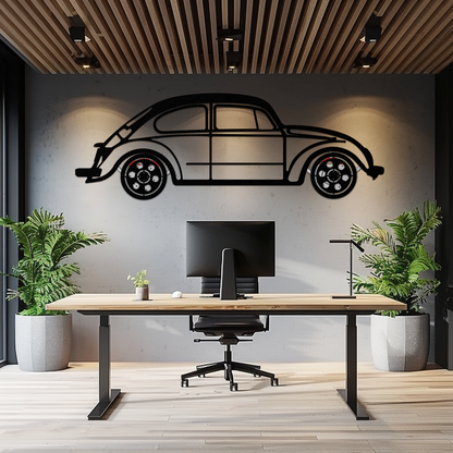 Volkswagen Beetle “Tosbiq” Metal Wall Art – Classic Bug Silhouette with Rotating Wheels-KAFMEKA068