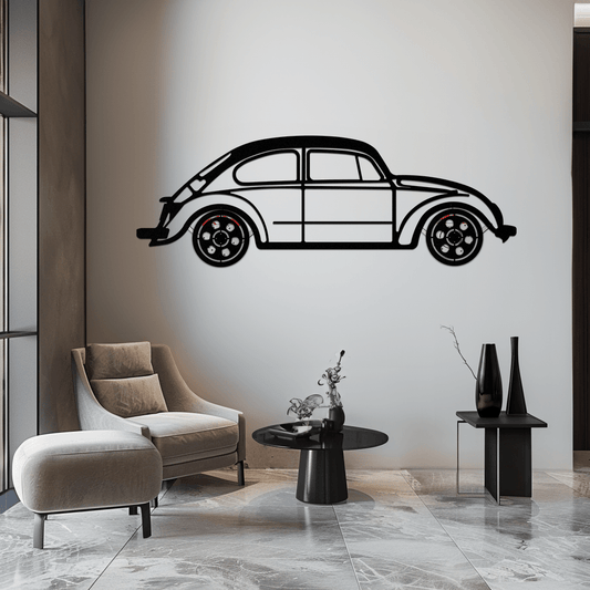 Volkswagen Beetle “Tosbiq” Metal Wall Art – Classic Bug Silhouette with Rotating Wheels-KAFMEKA068 - AudiGear.com - Metal Car Wall Art
