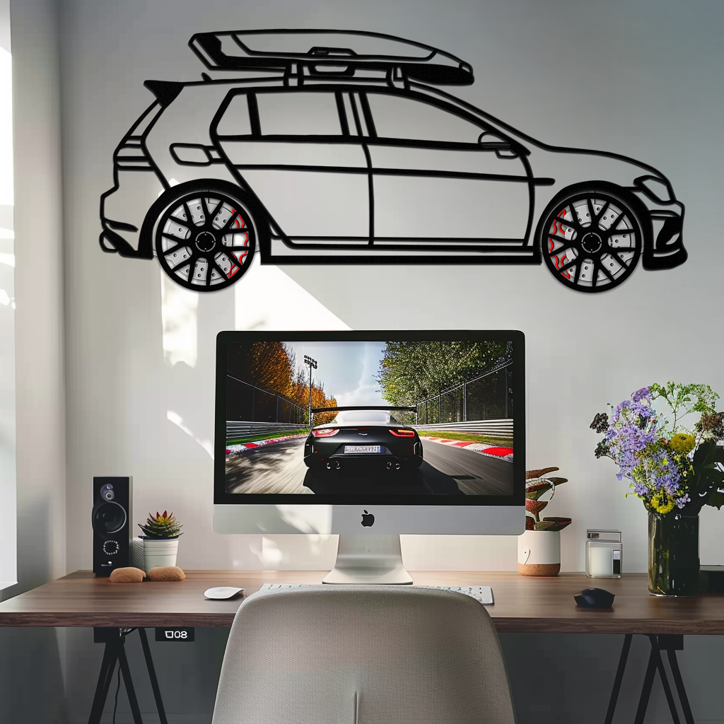 Volkswagen Golf R Spectrum Metal Wall Art – Rotating Wheels Car Silhouette Wall Decor, Unique Gift for Car Lovers-KAFMEKA090