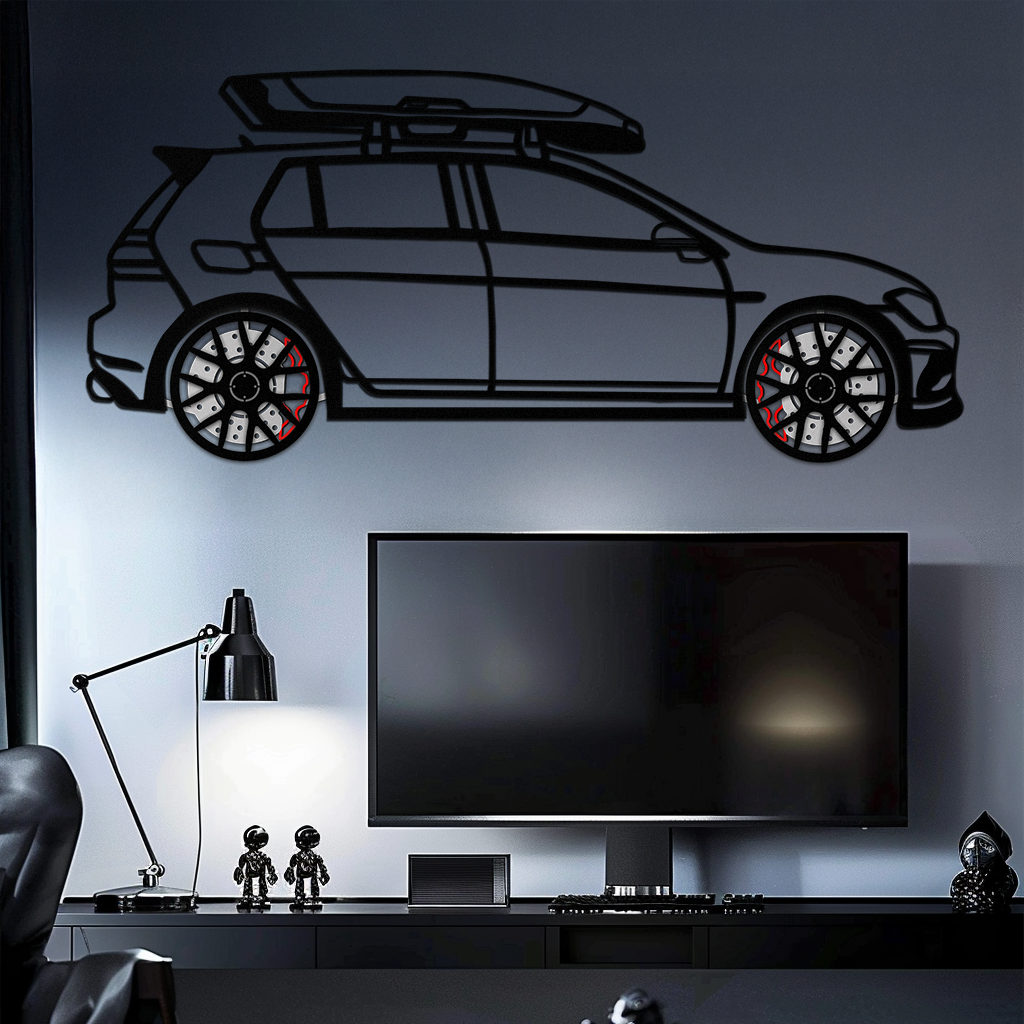 Volkswagen Golf R Spectrum Metal Wall Art – Rotating Wheels Car Silhouette Wall Decor, Unique Gift for Car Lovers-KAFMEKA090