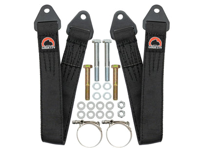 GoWesty rear 23-inch suspension limit strap set for 2WD Vanagon showing black straps with metal hooks.