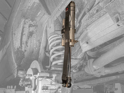 Gray-scale image of GoWesty rear 23-inch suspension limit strap set for 2WD Vanagon, showing metal straps with mounting points.