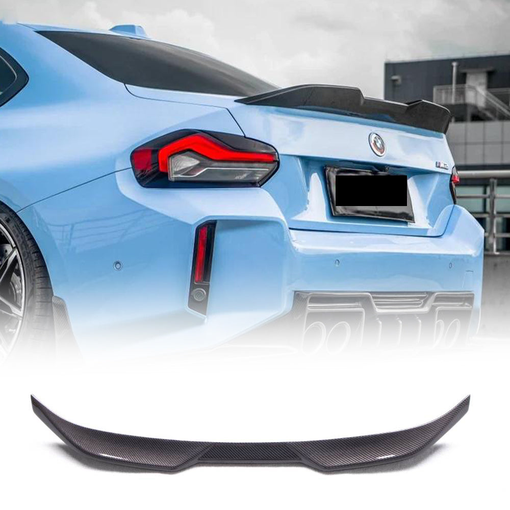 BMW G42 and G87 M2 M Style carbon fiber trunk spoiler from Palenon Performance, showcasing sleek aerodynamic design.