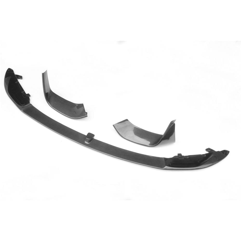 Carbon fiber front lip for BMW F80 M3, F82 M4, and F83 M4 by Palenon Performance, shown on a sleek BMW M4 exterior.