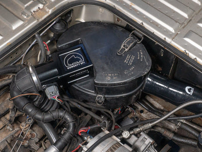 GoWesty MAF Sensor housing installed in air intake system, showing the sensor mounted within the air intake housing for GW-EFI engines.