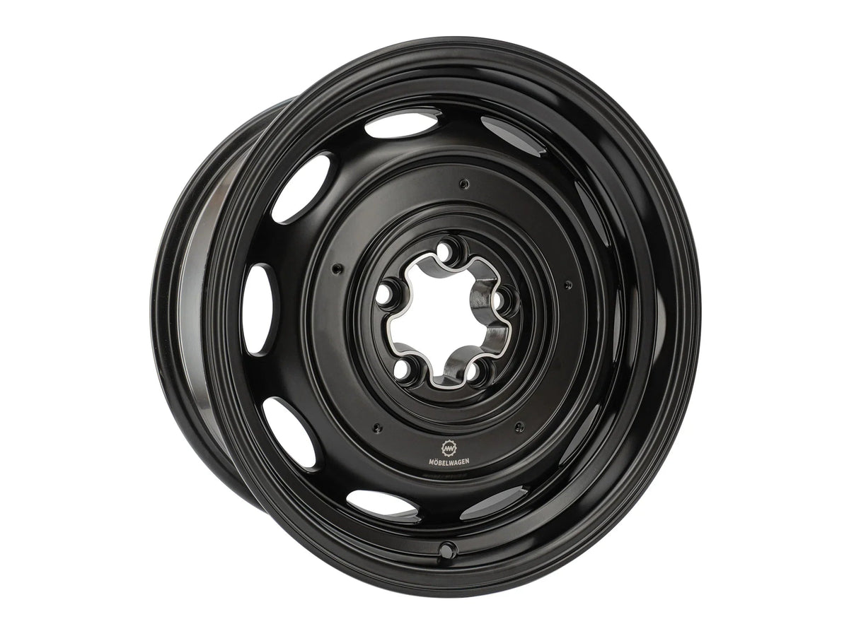16-inch alloy wheel for Mobelwagen Interceptor bus and Vanagon by GoWesty, showcasing the stylish rim design.