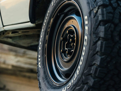 16-inch alloy wheel for Mobelwagen Interceptor bus and Vanagon by GoWesty, featuring a sleek, durable wheel design.