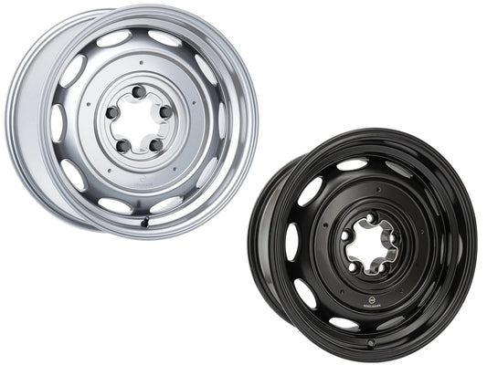 16-inch GoWesty Mobelwagen Interceptor alloy wheel for Bus and Vanagon, showcasing the sleek design and metallic finish.