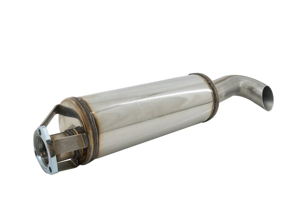 GoWesty stainless muffler and saddle bundle for Vanagon sport exhaust system, showing the exhaust components and mounting hardware.