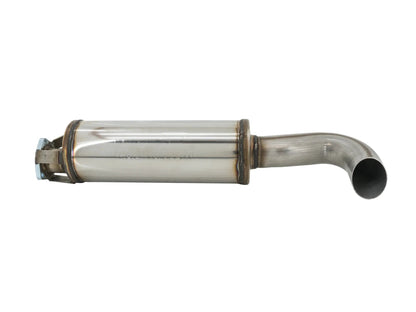 Stainless muffler and saddle bundle for Vanagon sport exhaust by GoWesty, shown installed on a vehicle.