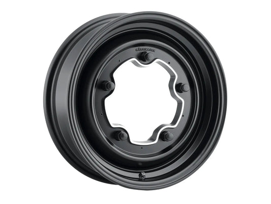 Black 15-inch Mobelwagen Smoothie alloy wheel for early bus, featuring GoWesty branding and a sleek, classic design.