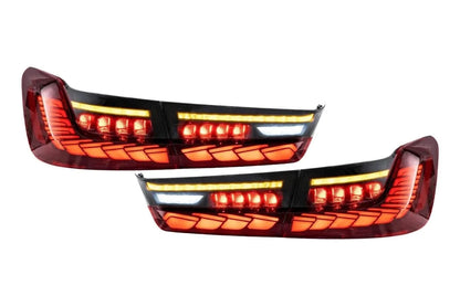 BMW 3-Series G20/G28/G80 tail lights with dragon scale style design by K2 Industries, shown on a 2019-2024 model.