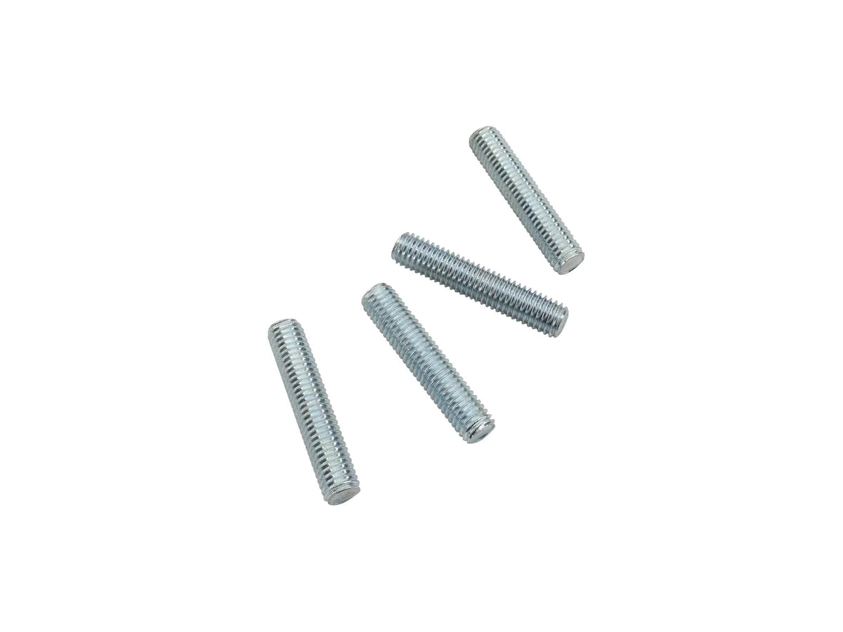 Set of four GoWesty exhaust studs for engine components, showing metal bolts with threads and hex heads in a close-up view.