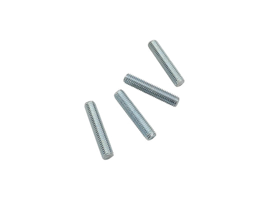 Set of four GoWesty exhaust studs for engine components, showing metal bolts with threads and hex heads in a close-up view.