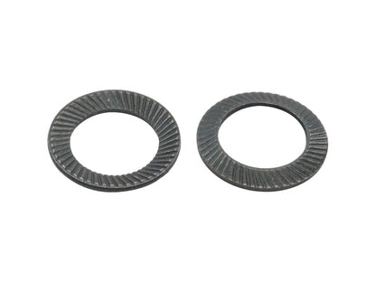 Set of six GoWesty serrated lock washers for axle bolts, showing the textured, circular washers with serrated edges.