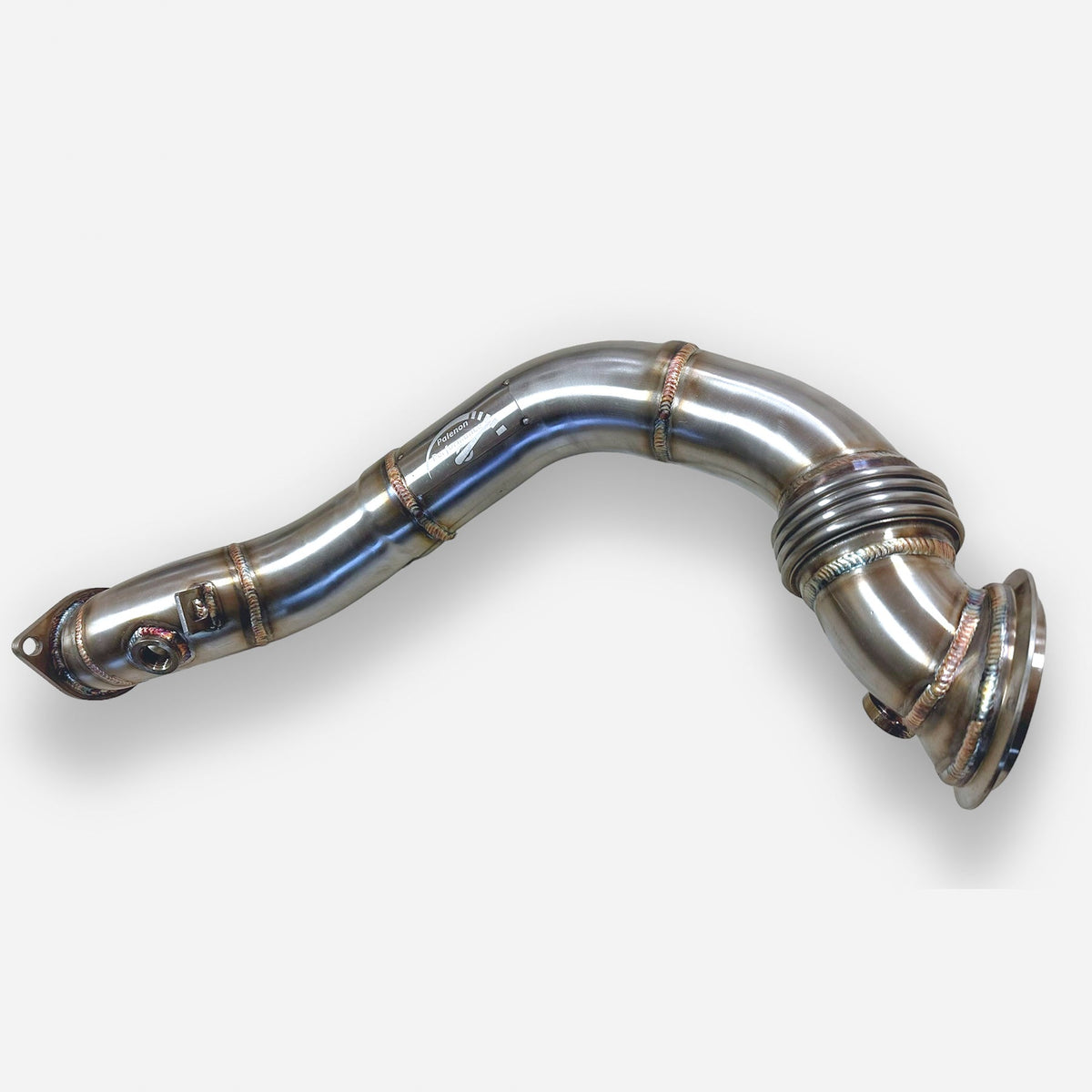 Palenon Performance N54 racing downpipe for BMW 1M, 135i, 335i, 335is, and 335xi models, shown in the image.