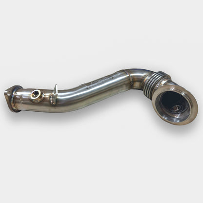 Palenon Performance N54 racing downpipe for BMW 1M, 135i, 335i, 335is, and 335xi, shown in the image with chrome finish