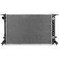 K2 Industries OEM radiator for Audi A4, A5, A6, A7, Q5, S4, S5, Macan with V6 3.0L/3.6L engine, front view showing cooling fins.