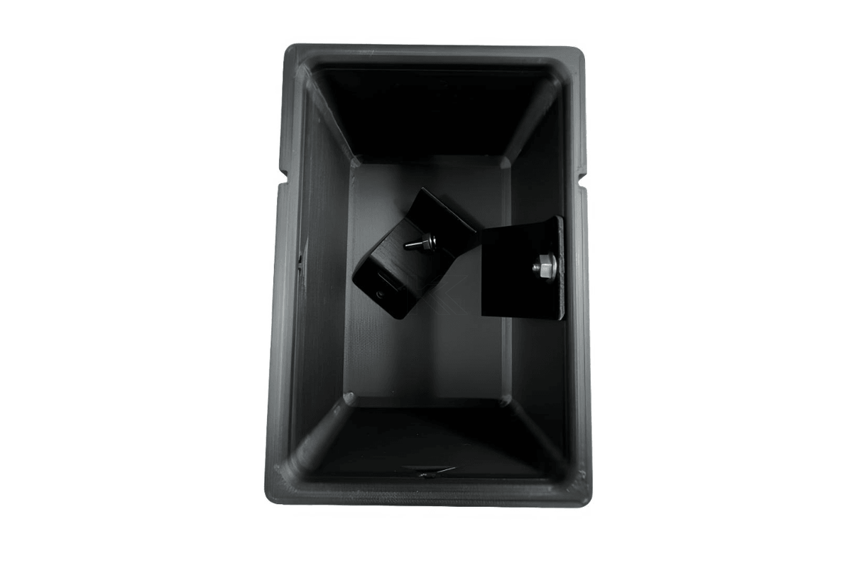 Black 3D printed plastic oil holder for BMW E36 Coupe, Sedan, and Compact Series 3 from 1991 to 2000 by K2 Industries