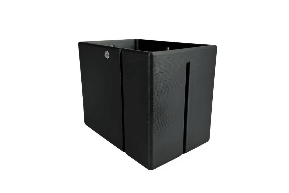 Black 3D printed plastic oil holder for BMW E36 series 3 coupe, sedan, or compact from 1991-2000 by K2 Industries