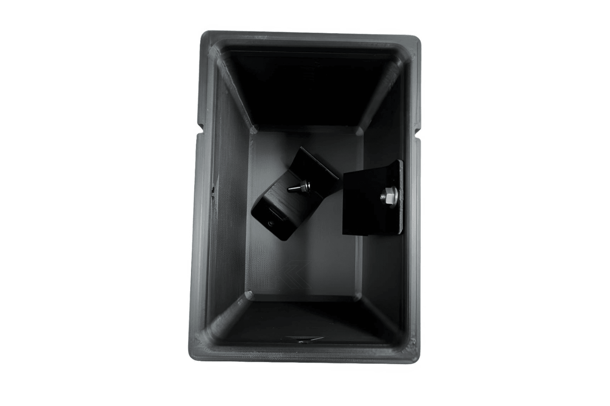 Black 3D printed plastic oil holder for BMW E36 Coupe, Sedan, and Compact Series 3 by K2 Industries, compatible with 1991-2000 models