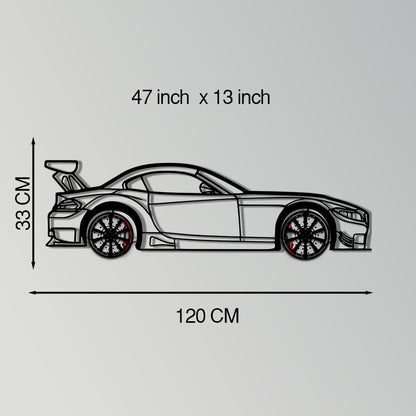 BMW Z4 E89 Metal Car Wall Art with Rotating Wheels - Modern Roadster Silhouette Decor - Interactive Automotive Wall Art - KAFMEKA113