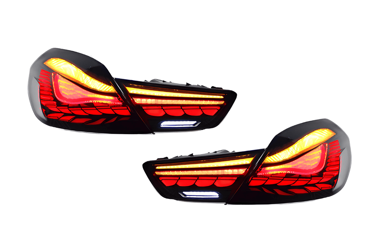 BMW 6 Series F12 F13 F06 smoke and red GTS OLED style tail lights by K2 Industries, showing sleek LED taillight design.