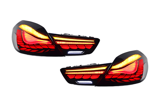 BMW 6 Series F12 F13 F06 smoke and red GTS OLED style tail lights by K2 Industries, showing sleek LED taillight design.