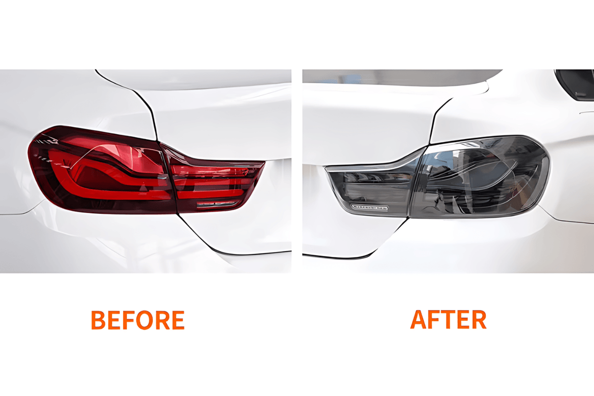 BMW F32 F36 F82 F33 F83 4 Series black LED tail lights with double dragon scale design by K2 Industries, for 2013-2018 models.