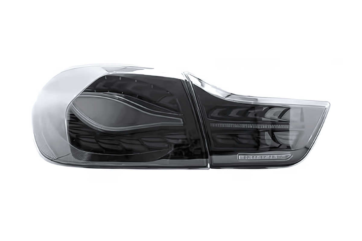 BMW 4 Series LED tail lights by K2 Industries in double dragon scale black for F32, F36, F82, F33, F83 models (2013-2018).