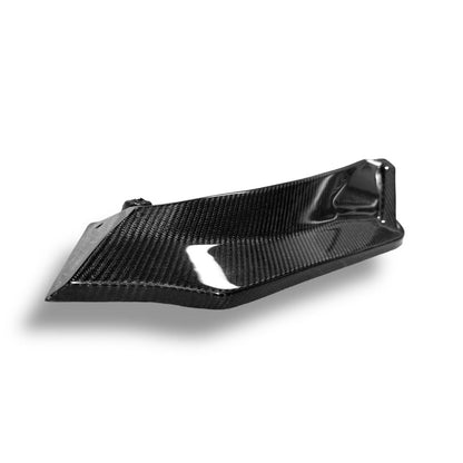 Carbon fiber V Style front lip for BMW G80 M3, G82 M4, G83 M4, by Palenon Performance, showing a sleek automotive enhancement.