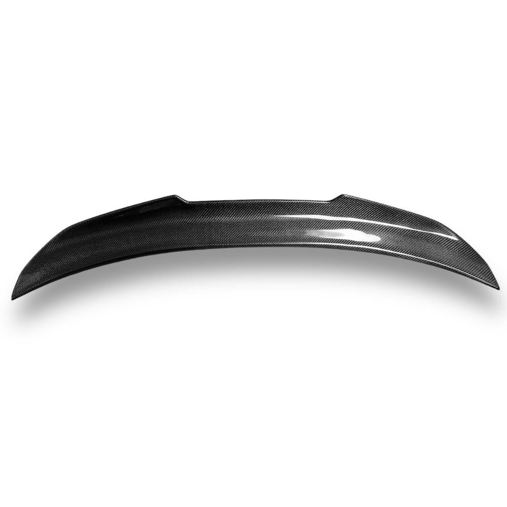 BMW E90 PSM trunk spoiler in carbon fiber for 325i, 328i, 335i models, designed by Palenon Performance, shown on the vehicle.