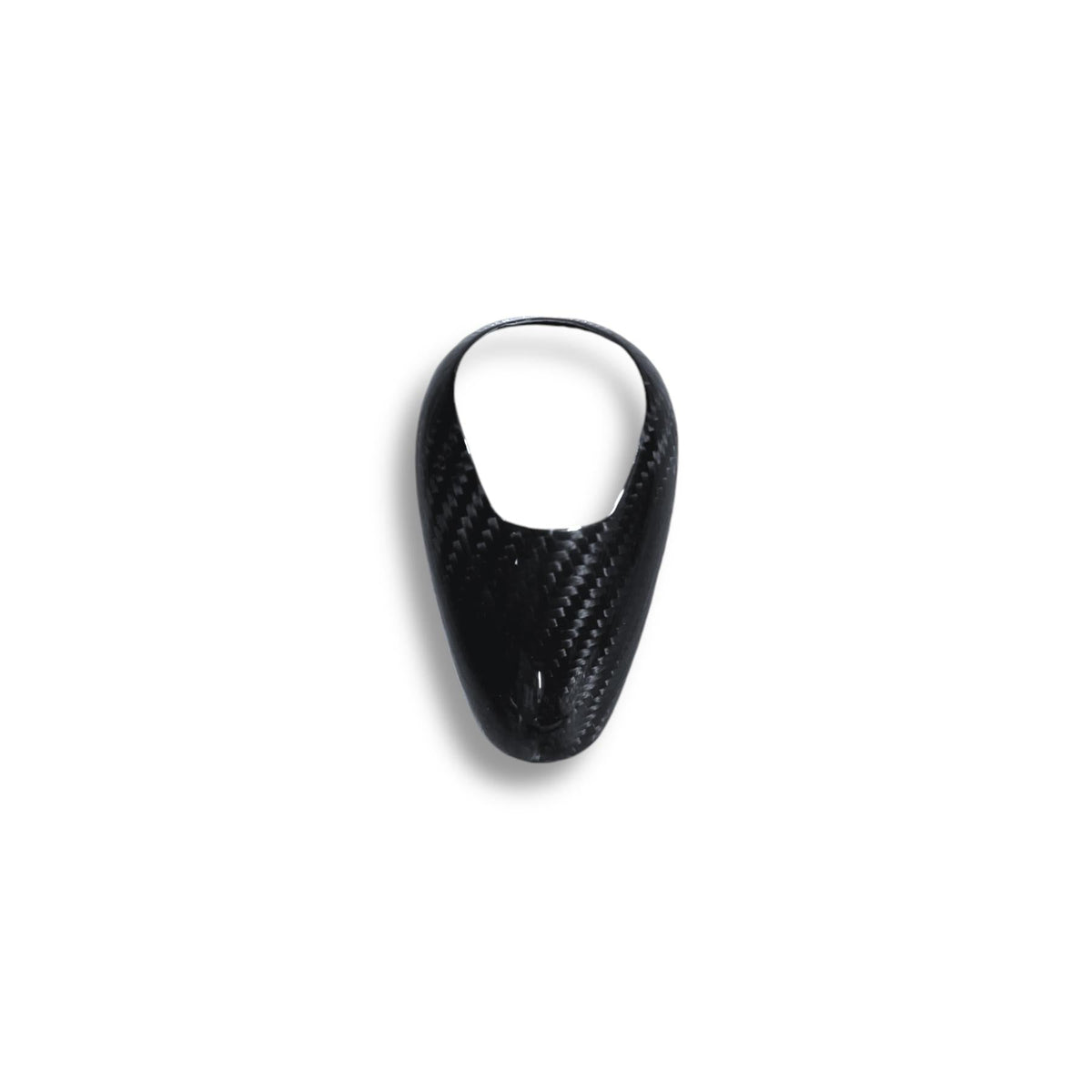 Carbon fiber shift knob cover for BMW F80 M3 and F82/F83 M4 by Palenon Performance, showcasing a sleek, textured finish.