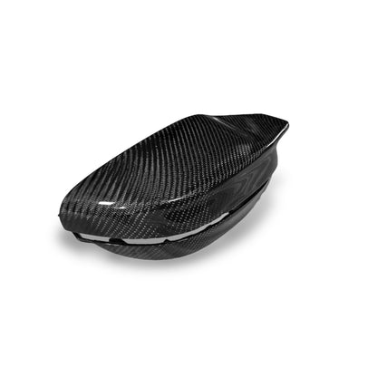BMW G20 G22 G23 G30 G14 G15 OEM style carbon fiber mirror caps by Palenon Performance, showing sleek, lightweight mirror covers.