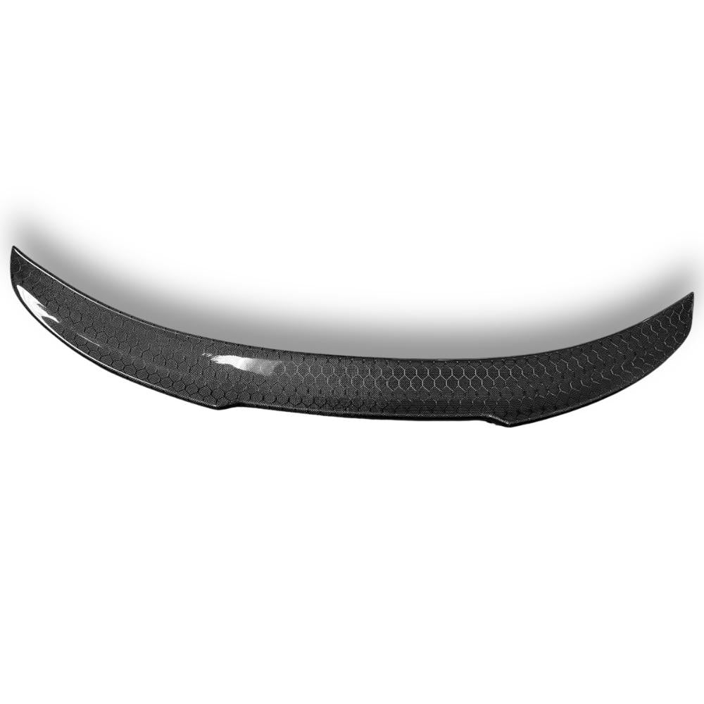 BMW E87 and E82 PSM trunk spoiler in honeycomb carbon finish, lightweight CF design with aerodynamic style.