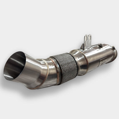 Palenon Performance 5-inch B58 downpipe for BMW and Supra models, showcasing the stainless steel exhaust component.