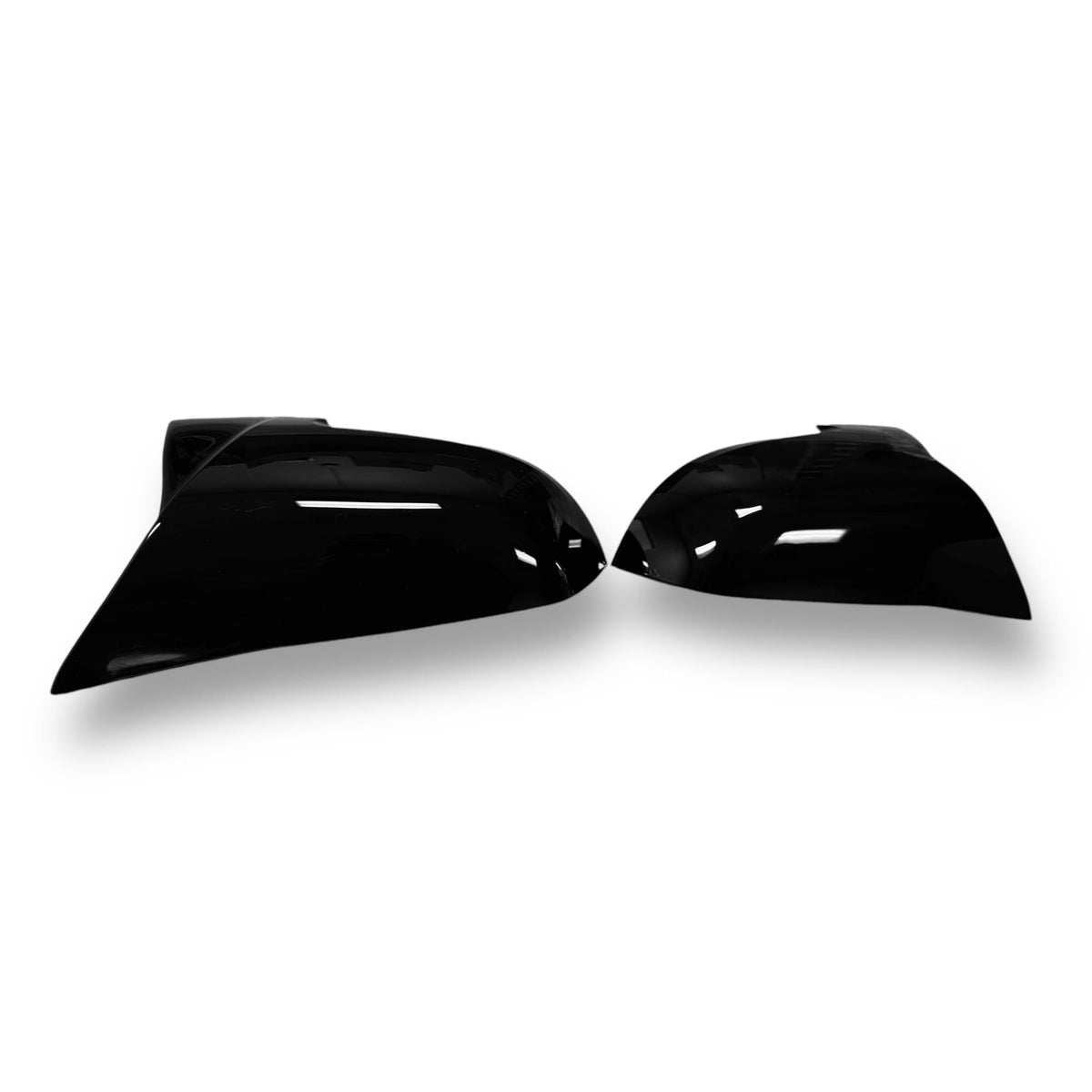 High gloss black BMW M Style mirror caps by Palenon Performance for F2X, F3X, F87 M2, and E84 X1 models.