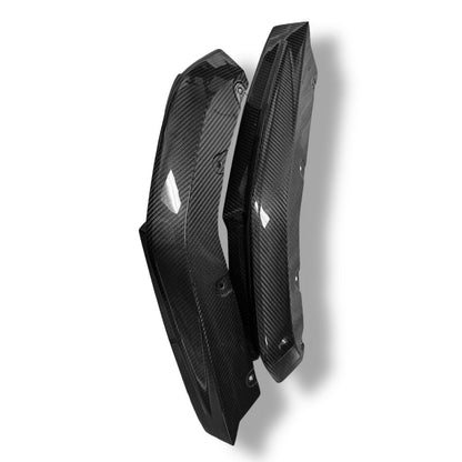 BMW G80 M3 and G82 M4 carbon fiber rear canard splitter flaps by Palenon Performance, showcasing sleek aerodynamic design.